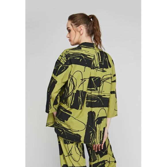 Luukaa ELOWEN Pistachio Green Printed poplin shirt Lagenlook Longline - Picture 3 of 8